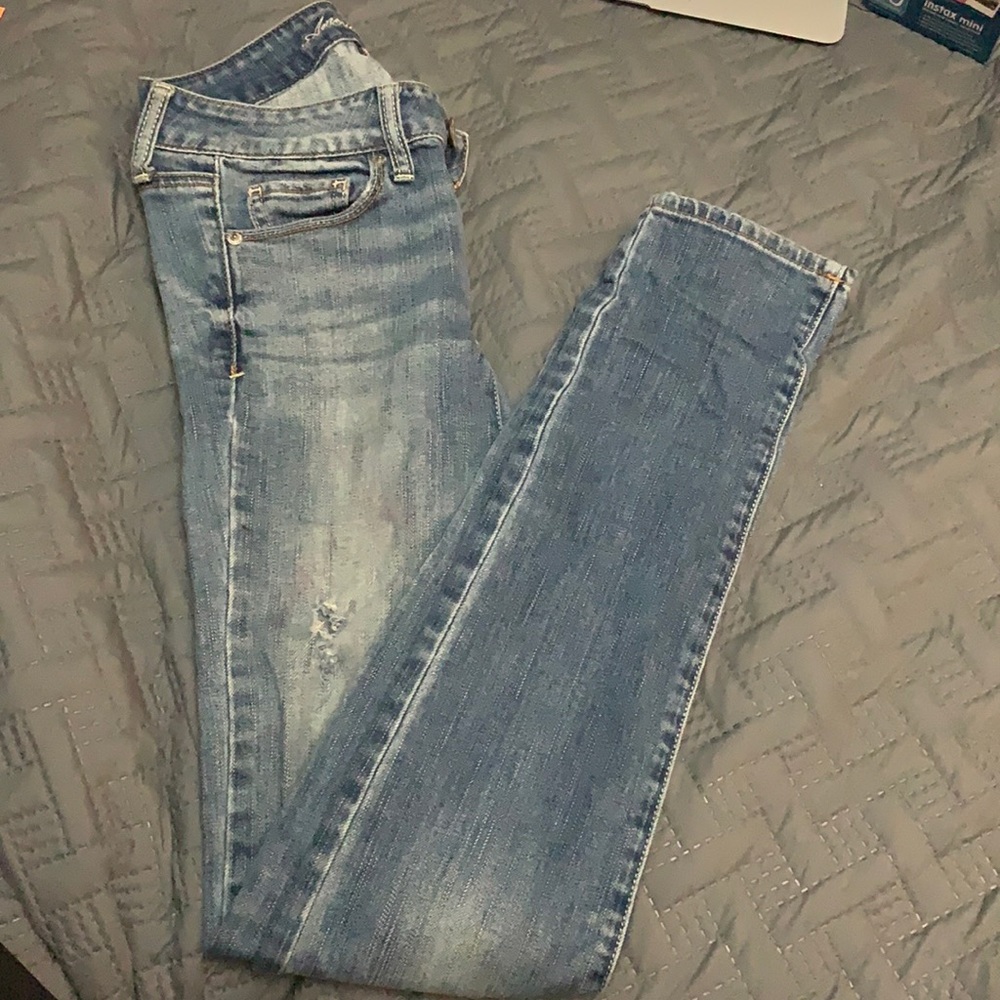 Skinny long light wash jeans!